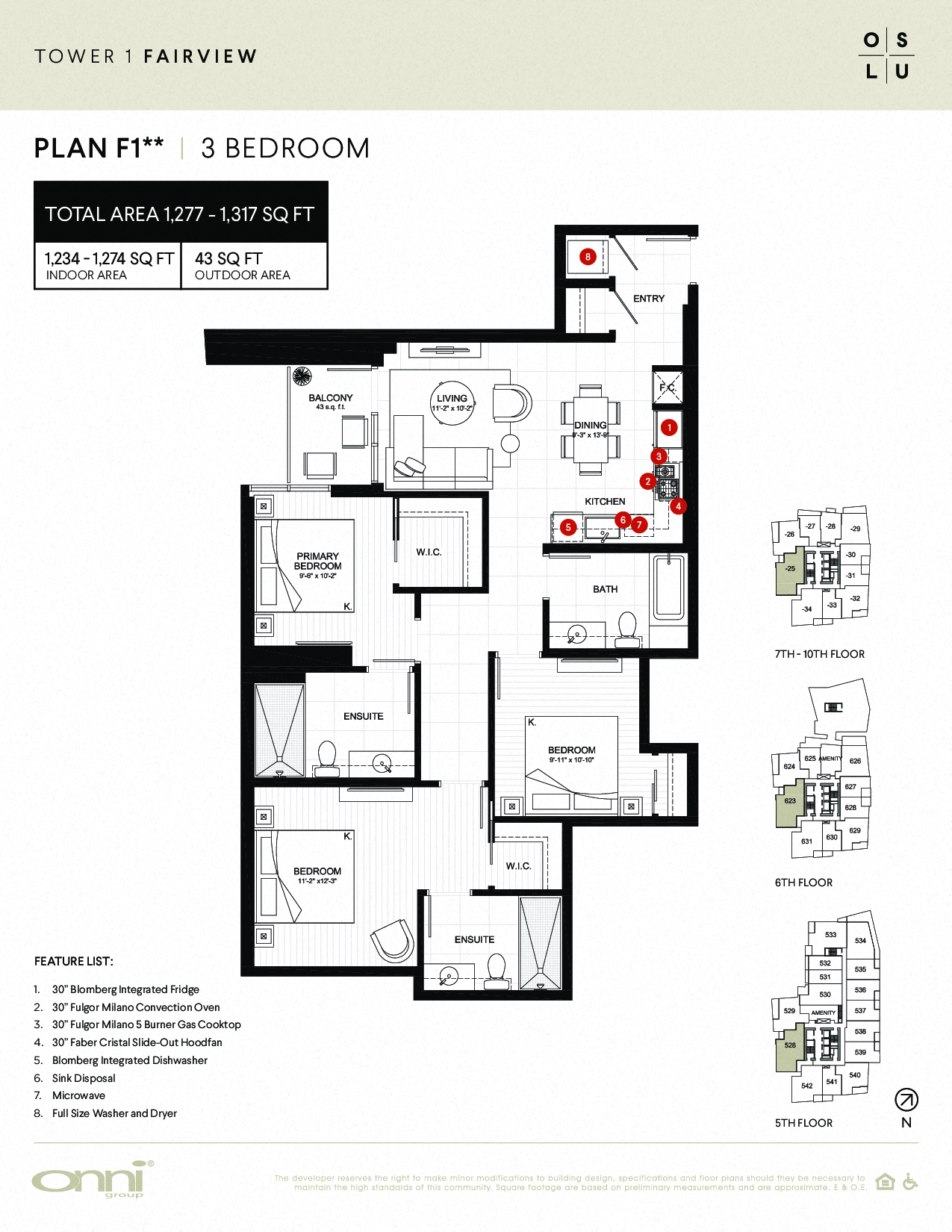 Floor plan for 3 beds, 3 baths, 1242 sqft